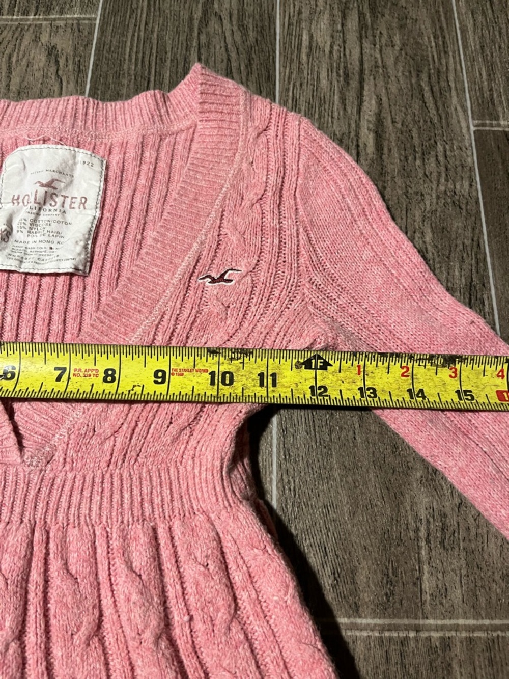 Vtg Hollister Babydoll Sweater Pink Rabbit Hair Cable Knit Long Sleeve Y2K - Picture 4 of 5